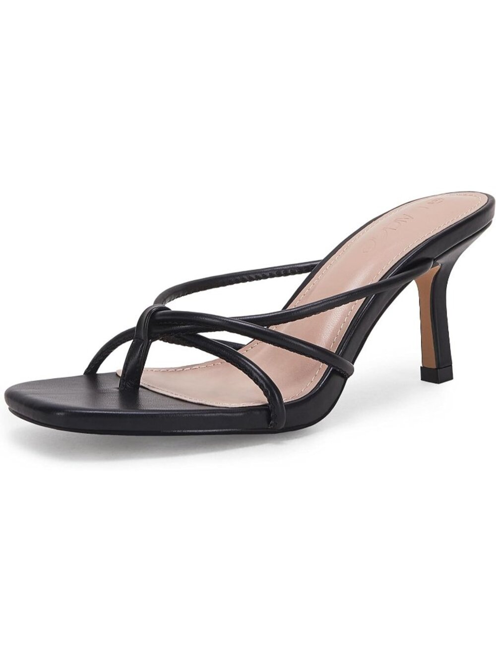 Women’s Black Faux Leather Square Open Toe Flip Flops Strappy Thong Mule Sandals